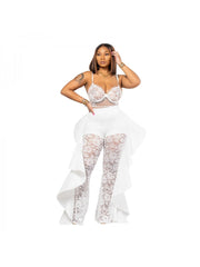 Patchwork Lace Spaghetti Straps Flared Trouser Sets