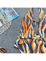 Tiger Striped Spaghetti Straps Backless One-Pieces Swimwear