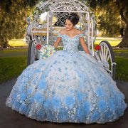 2021 Baby Blue Sweet 16 Quinceanera Dresses For Girls 3D Flowers Lace Sweetheart Lace-up Ball Gown Vestido de 15 anos 2020