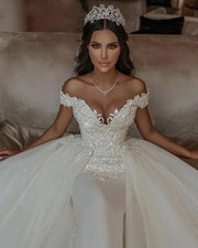 Wedding Dresses Vestido De Noiva 2023 Ball Gown V-neck Tulle Lace Crystal Beaded Elegant Wedding Gown Custom Made KB01