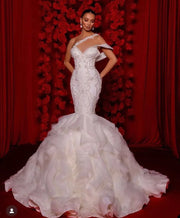 Exquisite Mermaid Wedding Dresses Pearls Beading Off The Shoulder Sleeveless V Neck Bridal Gowns Robe De Mariée Custom Y55X