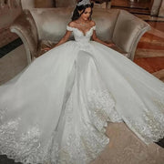 Wedding Dresses Vestido De Noiva 2023 Ball Gown V-neck Tulle Lace Crystal Beaded Elegant Wedding Gown Custom Made KB01