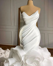 Luxurious Mermaid Strapless Ruffle Long Train Wedding Dresses Sexy Formal Bridal Gown Custom Size HC03M