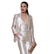 Spring Summer Women Blazer Sets Luxury Crystal Beads Wedding Tuxedos Pants Suits Party Night Club Wear 2 Pieces