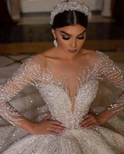 Glitter Ball Gown Wedding Dress with Sheer Neck