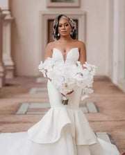 Deep V Sexy Mermaid Wedding Dresses 2023 New Pleat Sleeveless Floor Length Bride Gowns Vestidos De Novia Custom L18W