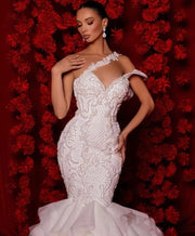 Exquisite Mermaid Wedding Dresses Pearls Beading Off The Shoulder Sleeveless V Neck Bridal Gowns Robe De Mariée Custom Y55X