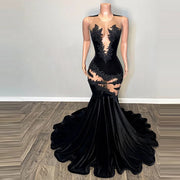 Sexy Black Mermaid Prom Dresses 2023 Lace Velvet Party Gown Sequin
