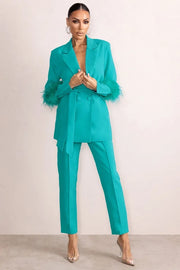 Customized Ostrich Feather Mother of the Bride Pants Suits Ladies Women Formal Evening Party Blazer Wear Jacket 2 Pieces