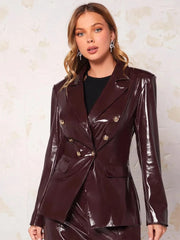 Desinger Leather Women Blazer Suits V Neck Evening Party Ladies Tuxedos For Wedding Two Pieces Jacket And Pants