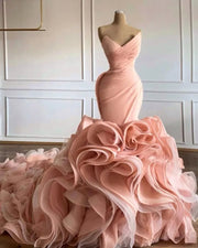 Luxurious Mermaid Strapless Ruffle Long Train Wedding Dresses Sexy Formal Bridal Gown Custom Size HC03M