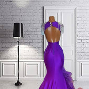 Purple Long Prom Dress For Black Girls 2023 Beaded Rhinestone Birthday Party Dresses Crystal Ruffles High Slit Evening Gown