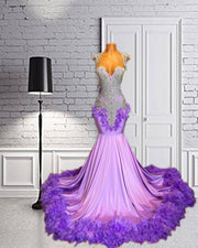 Purple Sweetheart Long Prom Dress 2023 Beaded Crystal Birthday Party Dresses Tassel Feather Evening Gown Robe De