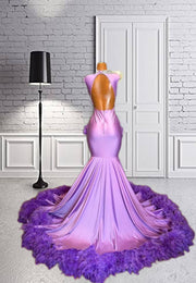 Purple Sweetheart Long Prom Dress 2023 Beaded Crystal Birthday Party Dresses Tassel Feather Evening Gown Robe De
