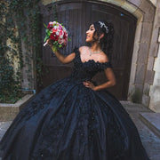 Chic Black Quinceañera Ball Gown with Beading & 3D Flowers