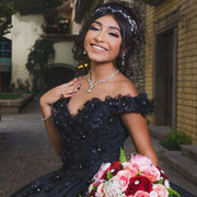 Chic Black Quinceañera Ball Gown with Beading & 3D Flowers