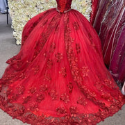 Gorgeous Red Off-Shoulder Quinceañera Dress with Floral Appliques