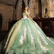 Green Sweetheart Off-The-Shoulder Quinceañera Ball Gown