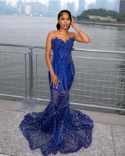2024 Shiny Blue Prom Dresses: Rhinestone Mermaid & Sequin Evening Gowns