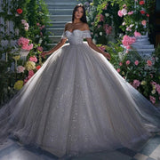 Glitter Off-Shoulder A-Line Wedding Dress 2024