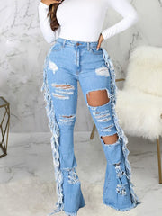 Fashion Tassel Hollow Out Design Versatile Jeans