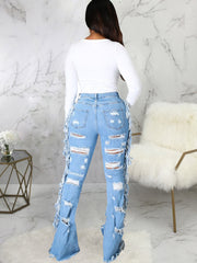 Fashion Tassel Hollow Out Design Versatile Jeans