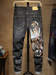 Personality Embroidery Ruched Denim Jeans For Men