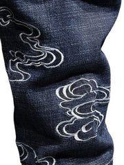 Personality Embroidery Ruched Denim Jeans For Men