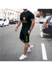Casual Printing Men's Short Sleeve Shorts Set