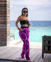 Trendy Purple Printed High Waist Long Pants For Women