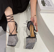 Fashion Hot Drilling Bandage Women's Ankle Strap Heels
