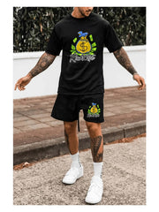 Leisure Men's Money Printed Two-Piece Shorts Sets