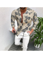 Leisure Style Flower Printing Long Sleeve Shirt