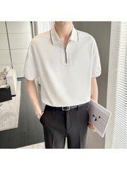 Summer Men's Short Sleeve Zipper Up Polo Shirt