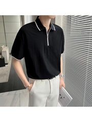 Summer Men's Short Sleeve Zipper Up Polo Shirt