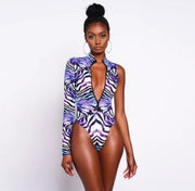Sexy Printing One Shoulder Zipper Women's One-Piece Swimsuit