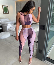 Fashion Tight Mesh Contrast Color Trouser Outfits