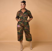 Casual Green Camouflage Pocket Women's Jumpsuits