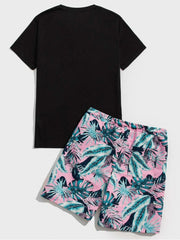 Beach Printing Short Sleeve T-Shirt 2pc Shorts Sets