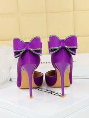Bow Solid Color Pointed Heels