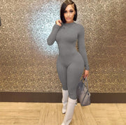 Solid Color Mid-rise Bodycon Jumpsuits