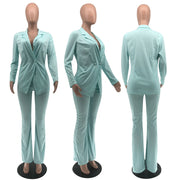 Solid Color Lapel V Neck Buckle Blazers Suits