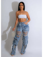 Fashion Ripped Denim Mid-rise Jeans