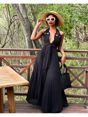 Halter Lace Up Backless Maxi Dress