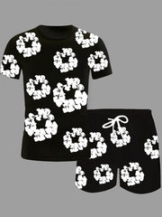 Floral Printed Crewneck Loose Short Suit