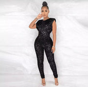 Sequin Patchwork Sleeveless Bodycon Jumpsuits