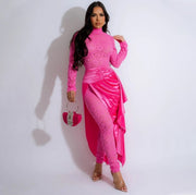 Patchwork Ruched Lace Jumpsuits And Skirts Sets