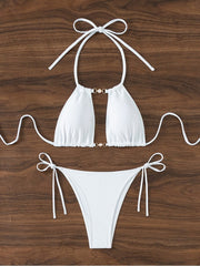 Hollow Out Lace Up Bikinis