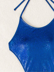 Metallic Halter Neck Bodycon One-Pieces Swimsuit