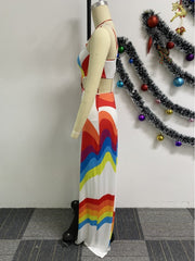 Colorblock Hollow Out Backless Maxi Dress